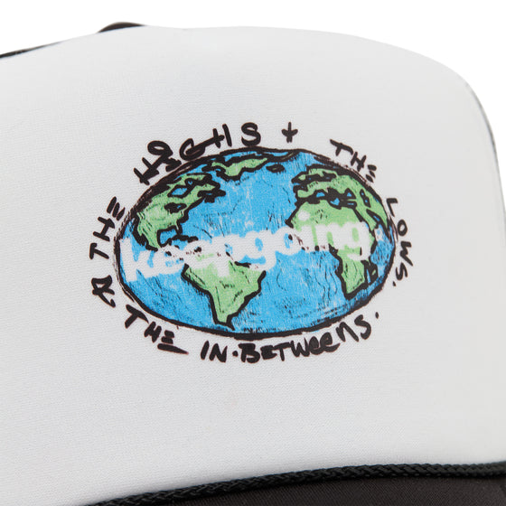 Keepgoing Globe Trucker Hat (White/Black)