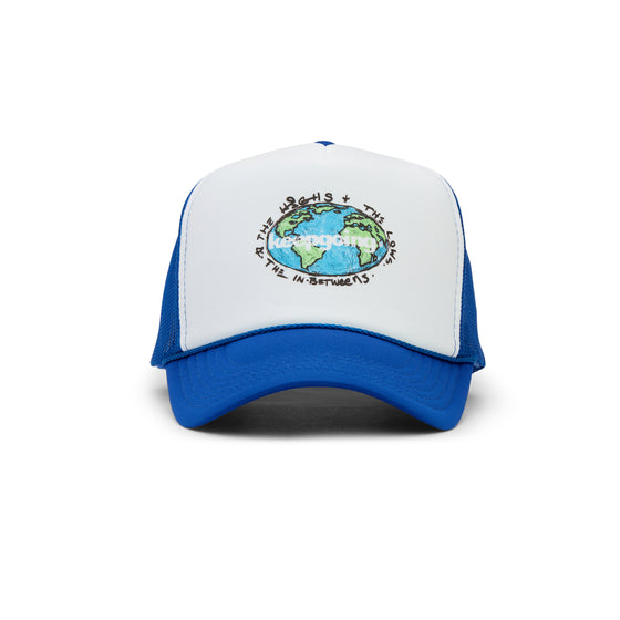 Keepgoing Globe Trucker Hat (White/Blue)