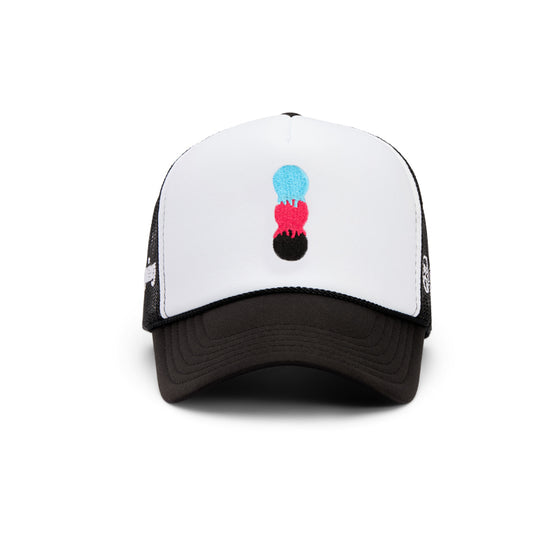 keepgoing x Upsidedown Tour Drippy Trucker Hat (White/Black)